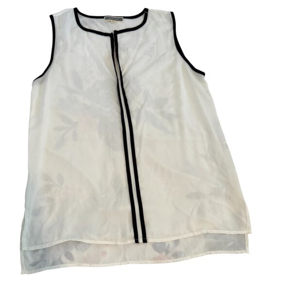 Pleione Tops - Pleione Women’s White Sleeveless Blouse Size S – Sheer Layered Top with Black Tr